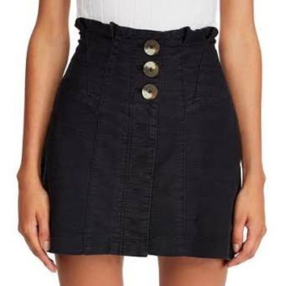Free People Black High Waist Buttoned Fitted Pencil Skirt